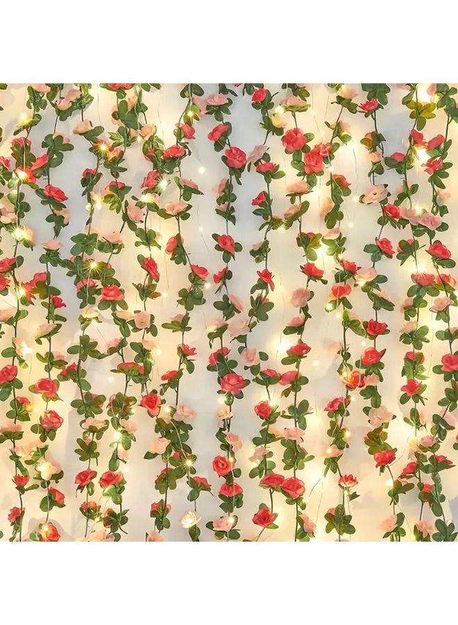 Pink Artificial Rose Vine Fairy Lights Romantic Decorative Garland for Indoor Party Wedding Home - Image 1