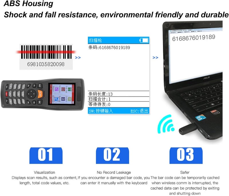 4 GHz Hand Held Inventory Data Collector for Warehouse Management and Retail Tracking - 2D Wireless Barcode Scanner with 2.2 Inch Color LCD Screen - Scans and Stores Barcodes - Image 5