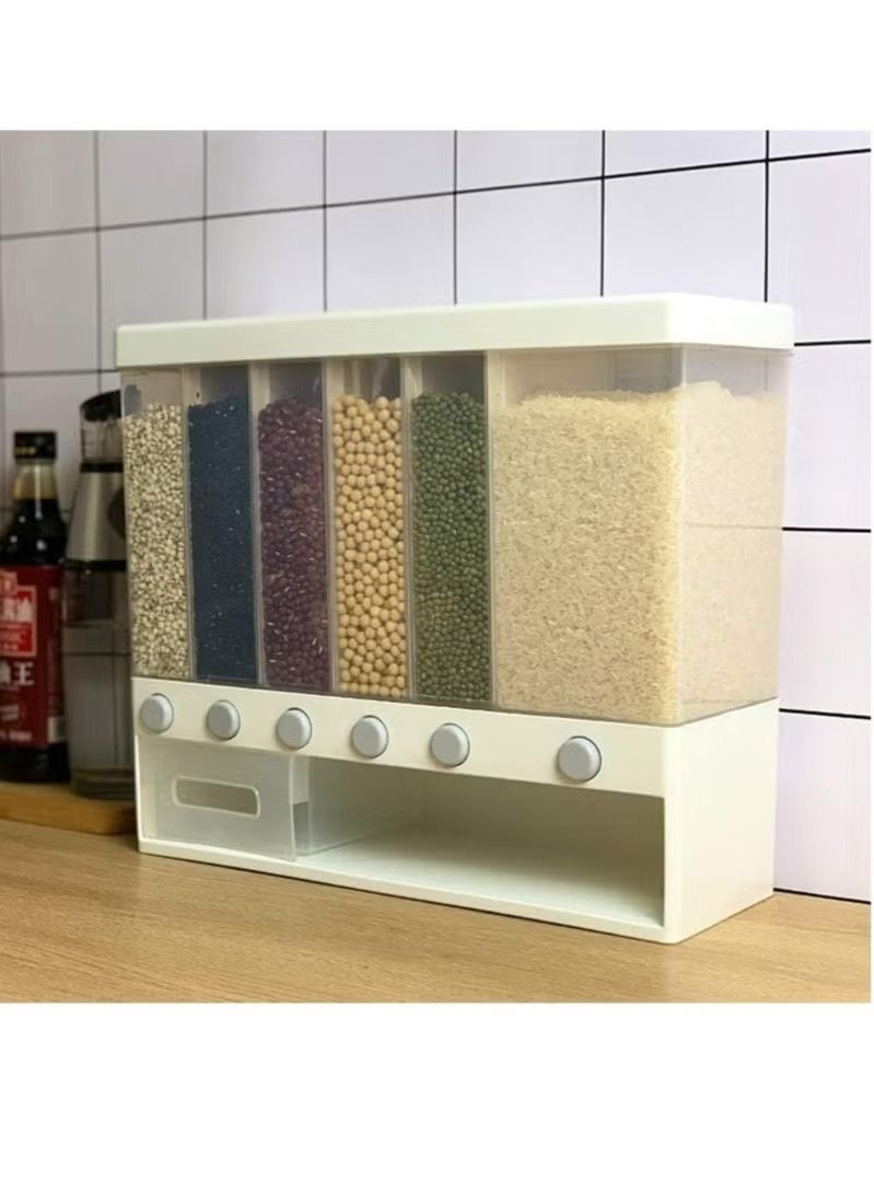 Wall Mounted Food Dispenser,Whole Grains Rice Bucket Large Capacity 6 Grid Storage Dry Food Dispenser - Image 1