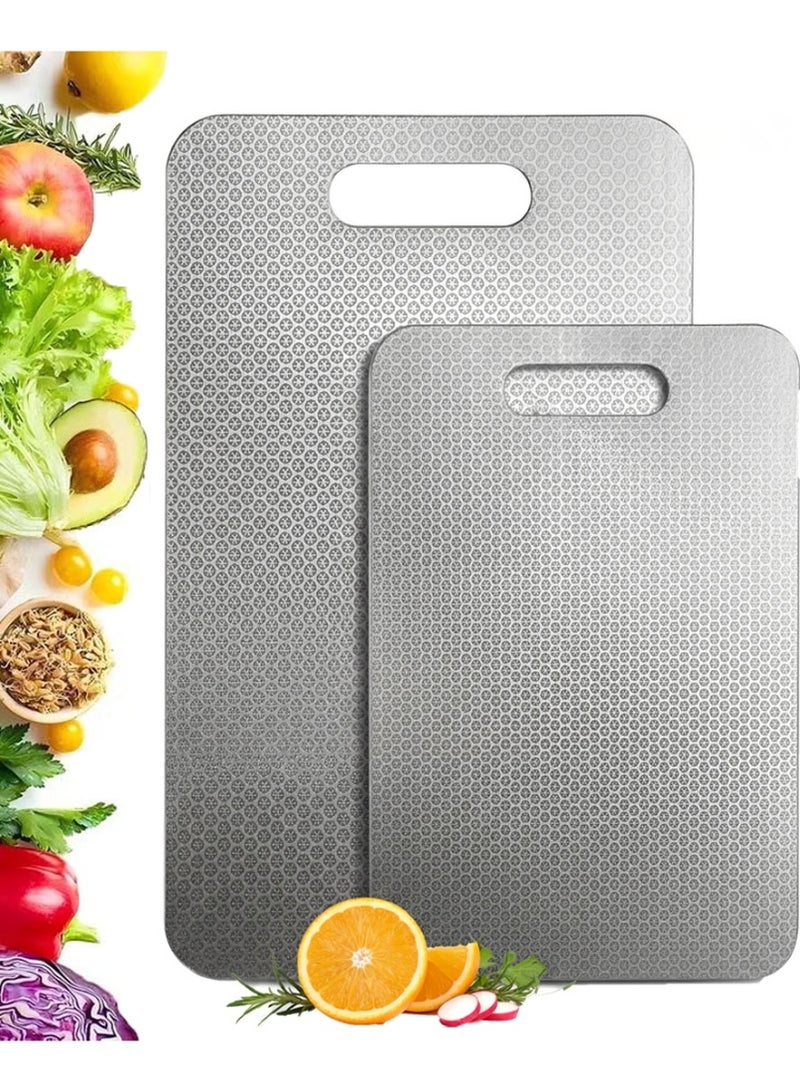 Beauenty Kitchen Cutting Board, 46x30CM Large 304 Stainless Steel Cutting Board, Double-Sided Cutting Board for Kitchen & Meat Cheese Vegetable Fruit, Easy-Grip Handle, Mold Free, Hygienic 2-piece set - Image 1