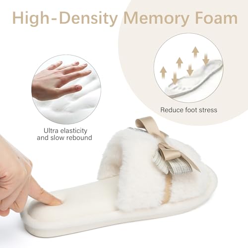 GOEWY House Slippers for Women Open Toe Fuzzy Cute Bow Slippers with Memory Foam Fluffy Cozy Birthday Gifts for Women Mom Indoor and Outdoor Size 11 12 Blue - Image 4