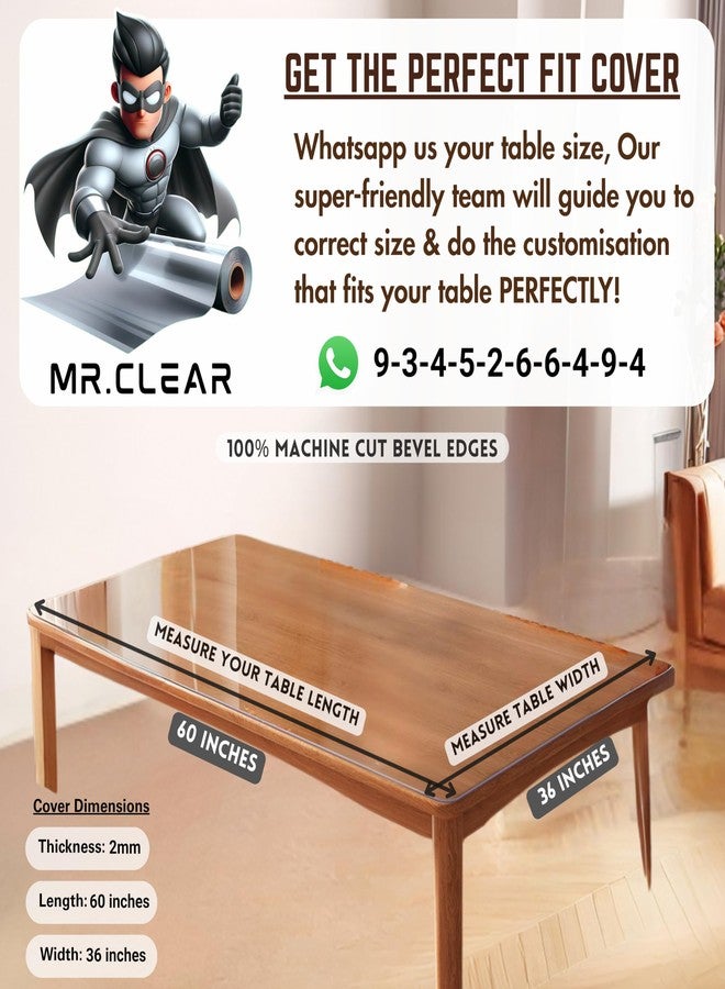 MR.CLEAR Max Shield | India’s 1st & Only Antibacterial Table Cover | (60 x 36 Inches, 2mm) | 4 & 6 Seater Waterproof PVC Cloth | Office & Home Dining Tables Top Thick & Water Proof Clear Protector - Image 2