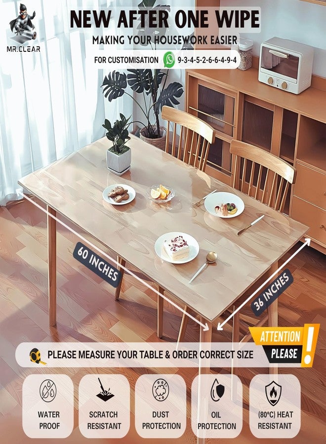 MR.CLEAR Max Shield | India’s 1st & Only Antibacterial Table Cover | (60 x 36 Inches, 2mm) | 4 & 6 Seater Waterproof PVC Cloth | Office & Home Dining Tables Top Thick & Water Proof Clear Protector - Image 3