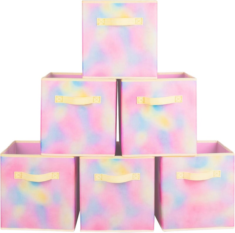 PowerKing Storage Bins, Foldable Fabric Storage Cubes And Cloth Storage Organizer Drawer For Closet And Toys Storage, 6 Pack (Chromatic Tie Dye) - Image 1