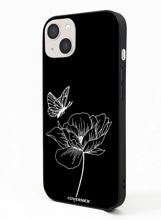 Covernex Apple iPhone 13 Protective Case Cover Printed Featuring Minimalist Butterfly and Bloom Line Art - Image 1