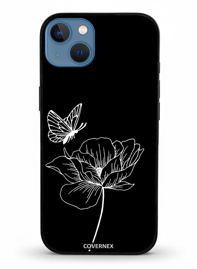 Covernex Apple iPhone 13 Protective Case Cover Printed Featuring Minimalist Butterfly and Bloom Line Art - Image 2
