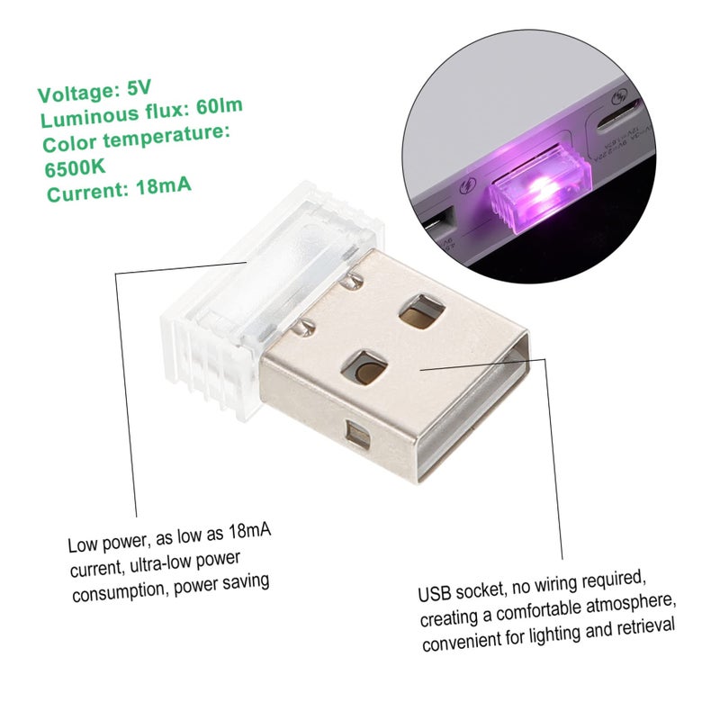 5 حزمة مصابيح LED للسيارة تعمل عبر USB، مصباح ليلي محمول للمركبة، كمبيوتر محمول، غرفة النوم، السفر - Image 4