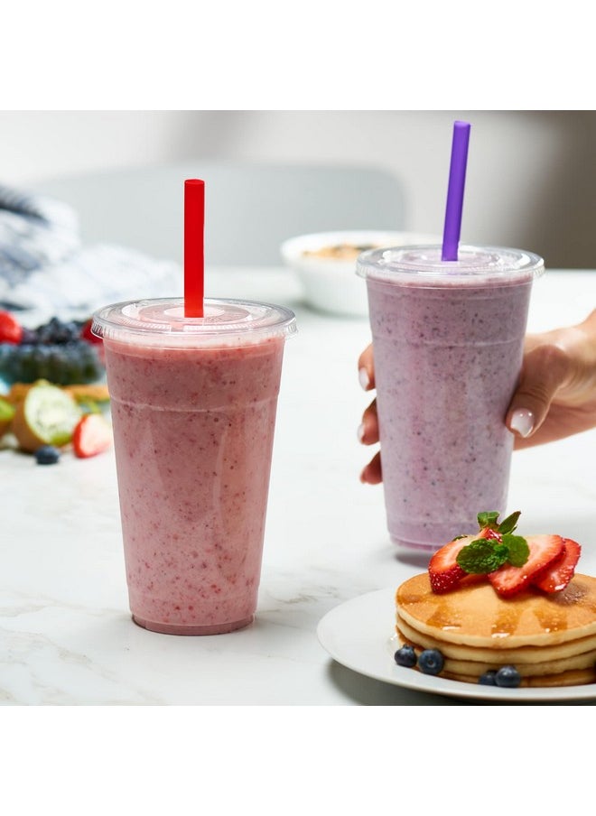 Comfy Package - Comfy Package [24 oz. - 100 sets Clear Plastic Cups With Flat Lids & Straws - Disposable Clear Drinking Cups For Iced Coffee, Cold Drinks, Milkshakes, and Smoothies - Image 1