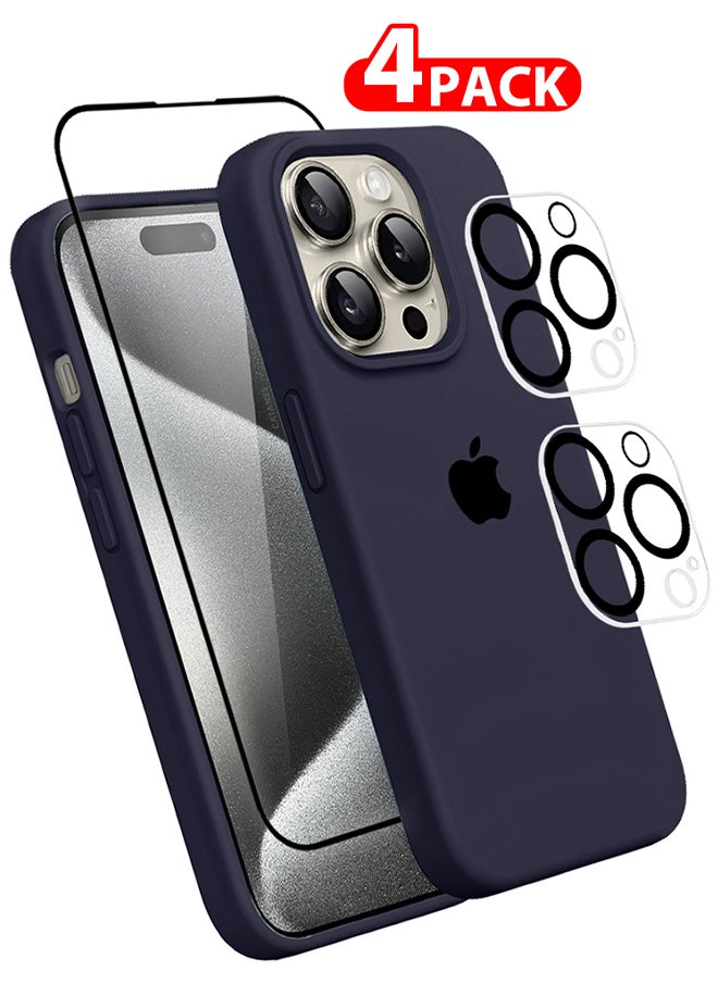 CATANES - 4 Packs For iPhone 15 Pro  Case Screen Protector and 2 Camera Lens Protectors Upgrade Defender Silicone Cover Shockproof Anti-Scratch Protective Phone Case Blue - Image 1