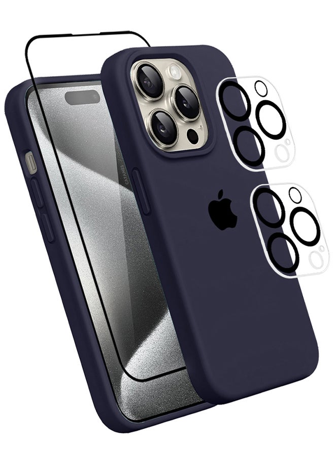 CATANES - 4 Packs For iPhone 15 Pro  Case Screen Protector and 2 Camera Lens Protectors Upgrade Defender Silicone Cover Shockproof Anti-Scratch Protective Phone Case Blue - Image 1