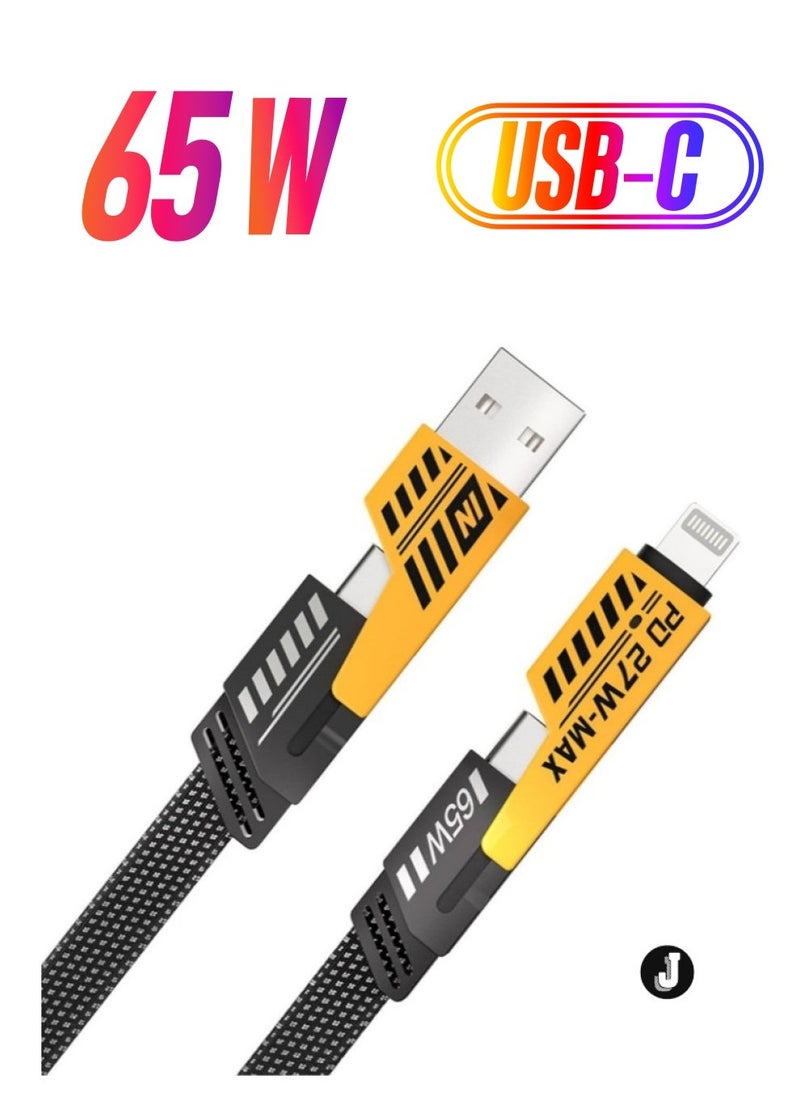 JAJEEK "4-in-1 Convertible Metal Fast Data Cable – 65W Braided USB-C, USB-A Cable for iPhone, iPad, MacBook, Samsung, Android (1.2M)" - Image 1