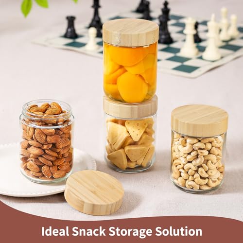 DRKIO 16 Oz Overnight Oats Containers with Bamboo Lids - 4 Pack Glass Storage Jars with Airtight Lids Wide Mouth Mason Food Jars Great for Meal Prep Salad Chia Pudding Snacks Yogurt Sugar Spice Cereal - Image 5