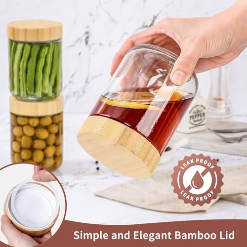 DRKIO 16 Oz Overnight Oats Containers with Bamboo Lids - 4 Pack Glass Storage Jars with Airtight Lids Wide Mouth Mason Food Jars Great for Meal Prep Salad Chia Pudding Snacks Yogurt Sugar Spice Cereal - Image 3