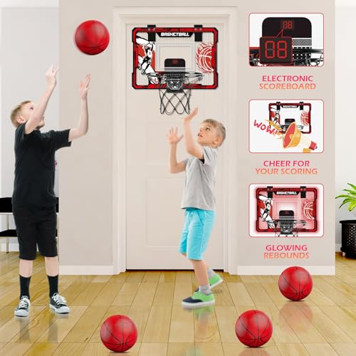 TALGIC Basketball Hoop Indoor Over The Door Basketball Hoops with LED Lighting Mini Hoop with Electronic Scoreboard 4 Balls Pump Basketball Gifts for 5 6 7 8 9 10 11 12 Year Old Boys Girls - Image 5