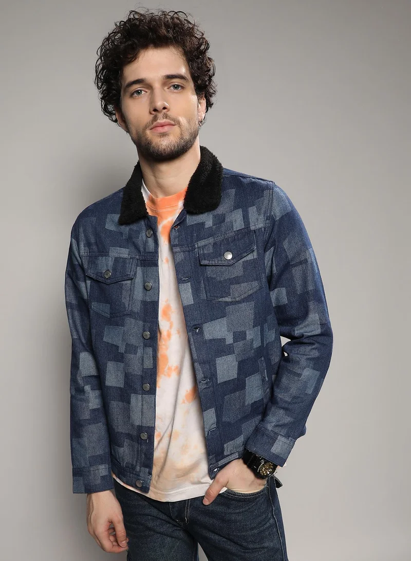 كامبوس سوترا سترة مبطنة مخططة باللون الأزرق الداكن للرجال