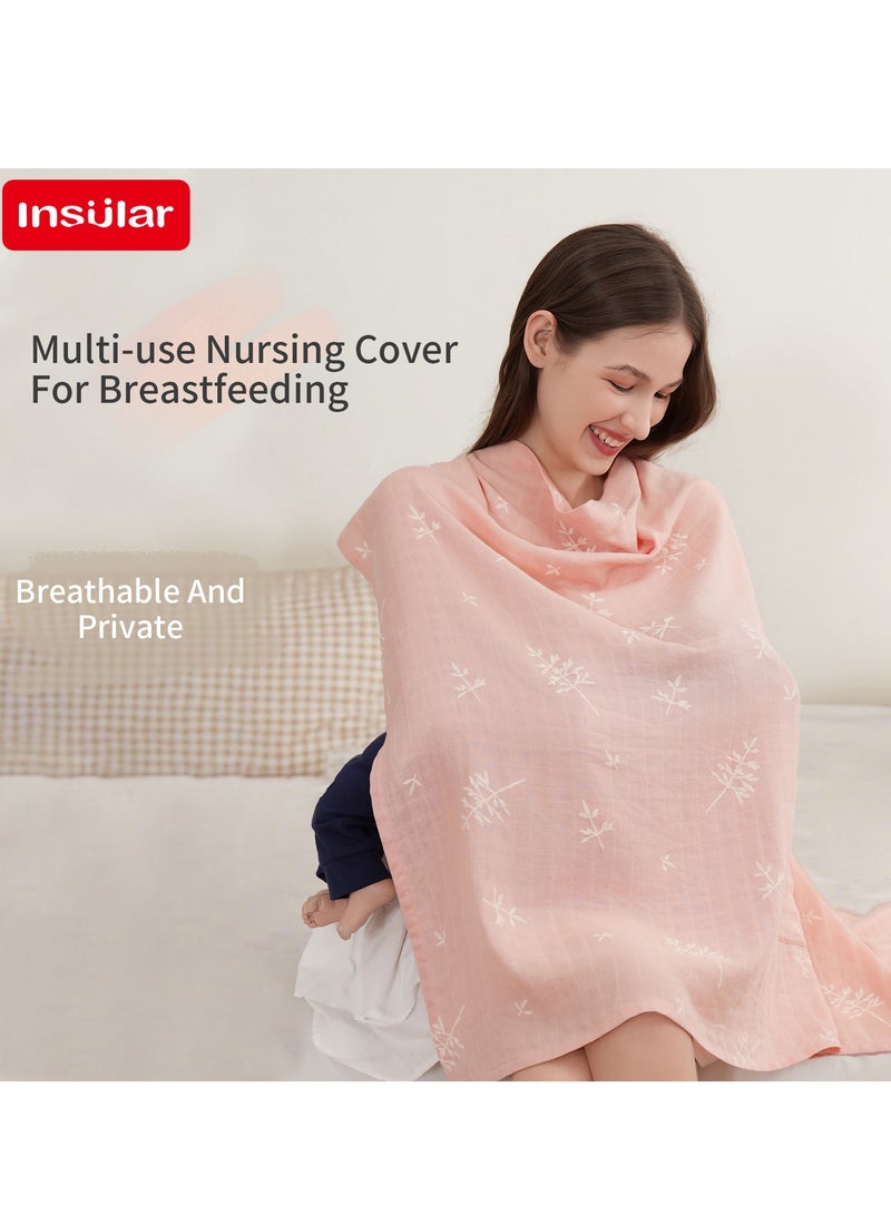 insular Cotton Nursing Cover for Breastfeeding, 360° Coverage, Breathable and Portable, Leaves Pattern, Privacy Breast Feeding Cover for Baby 120*85cm - Image 4