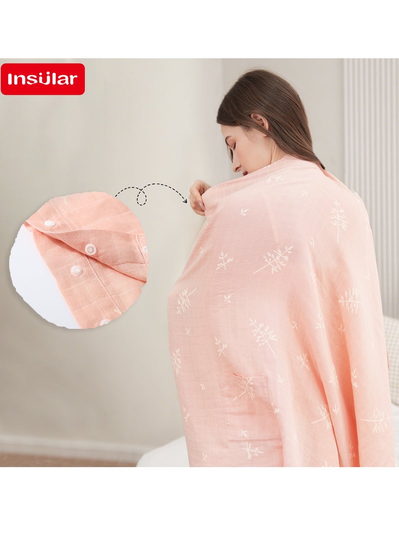 insular Cotton Nursing Cover for Breastfeeding, 360° Coverage, Breathable and Portable, Leaves Pattern, Privacy Breast Feeding Cover for Baby 120*85cm - Image 5