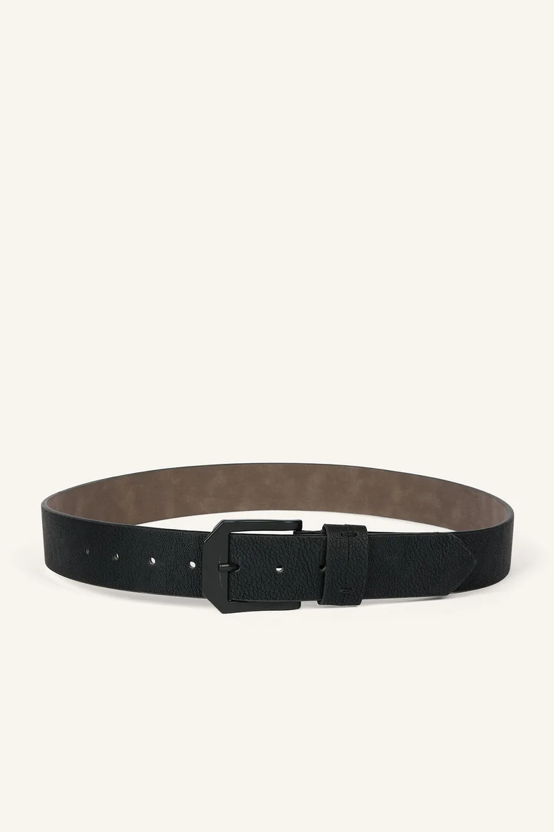 ديفاكتو Boy Rectangular Buckle Faux Leather Casual Black Belt
