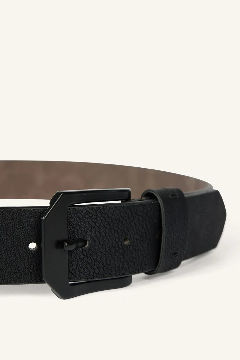 ديفاكتو Boy Rectangular Buckle Faux Leather Casual Black Belt