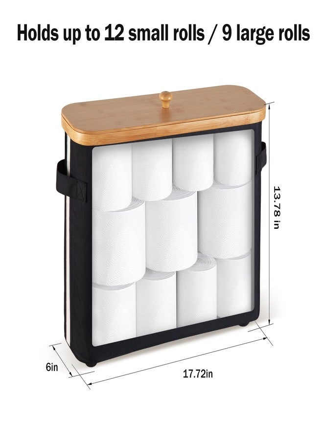 VVTHIP Bathroom Toilet Paper Storage Basket with Lid and Handle， Bamboo Collapsible Toilet Paper Holder Storage with Non-Slip Bottom ,Extra Toilet Roll Storage, Black - Image 3