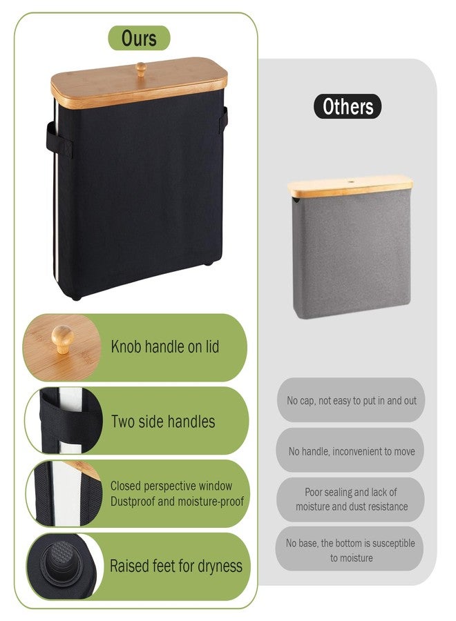 VVTHIP Bathroom Toilet Paper Storage Basket with Lid and Handle， Bamboo Collapsible Toilet Paper Holder Storage with Non-Slip Bottom ,Extra Toilet Roll Storage, Black - Image 5