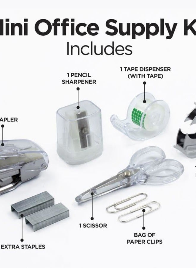 LD Products Clear Mini Office Supply Kit Portable Case with Scissors, Paper Clips, Tape Dispenser, Pencil Sharpener, Stapler & Staple Remover - Image 3