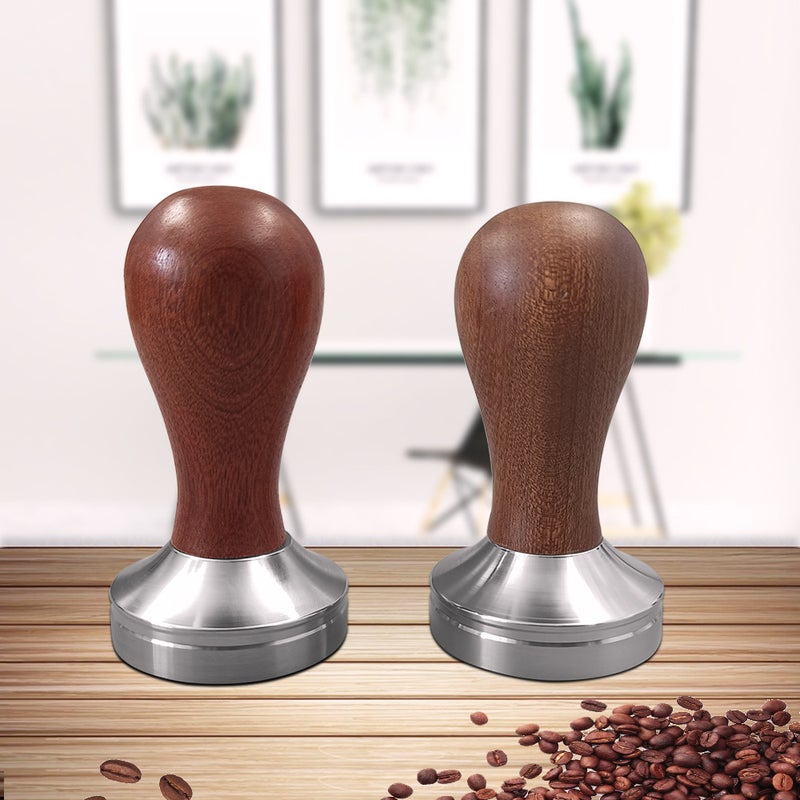 Italian solid wood handle powder hammer coffee machine 53mm stainless steel mahogany handle cloth powder press coffee powder hammer 53mm aluminum alloy - Image 2