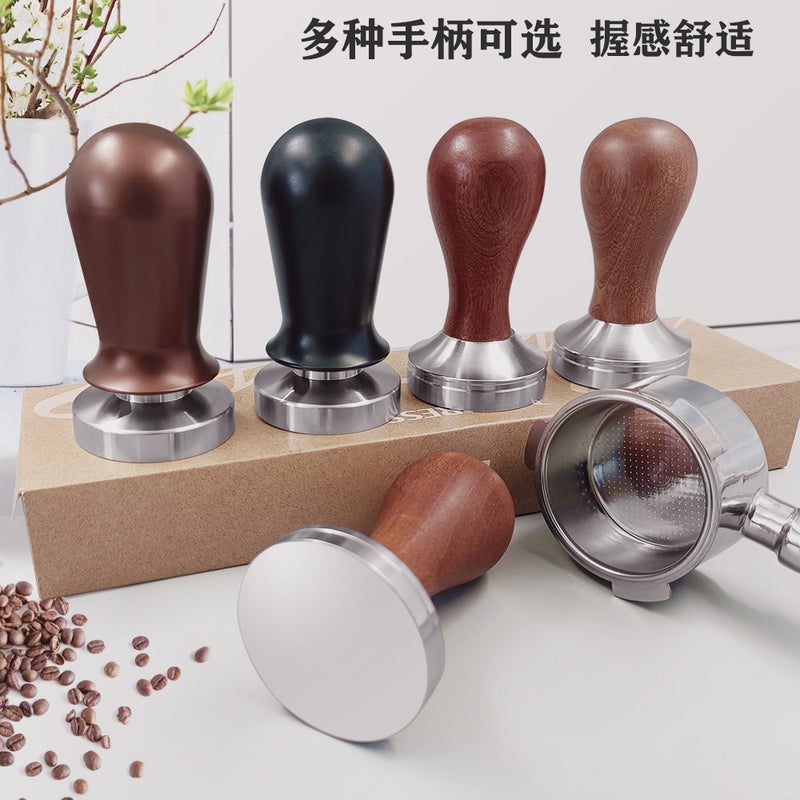 Italian solid wood handle powder hammer coffee machine 53mm stainless steel mahogany handle cloth powder press coffee powder hammer 53mm aluminum alloy - Image 3