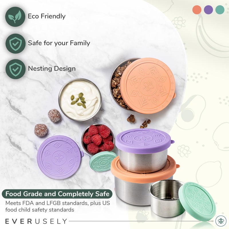 Everusely - Stainless Steel Food Containers - 3pcs, Bright - Lunch Box for Kids - Snack Containers for School, Office, Home Food Storage - Leakproof w/Silicone Lids - Dishwasher & Freezer Safe - Image 4