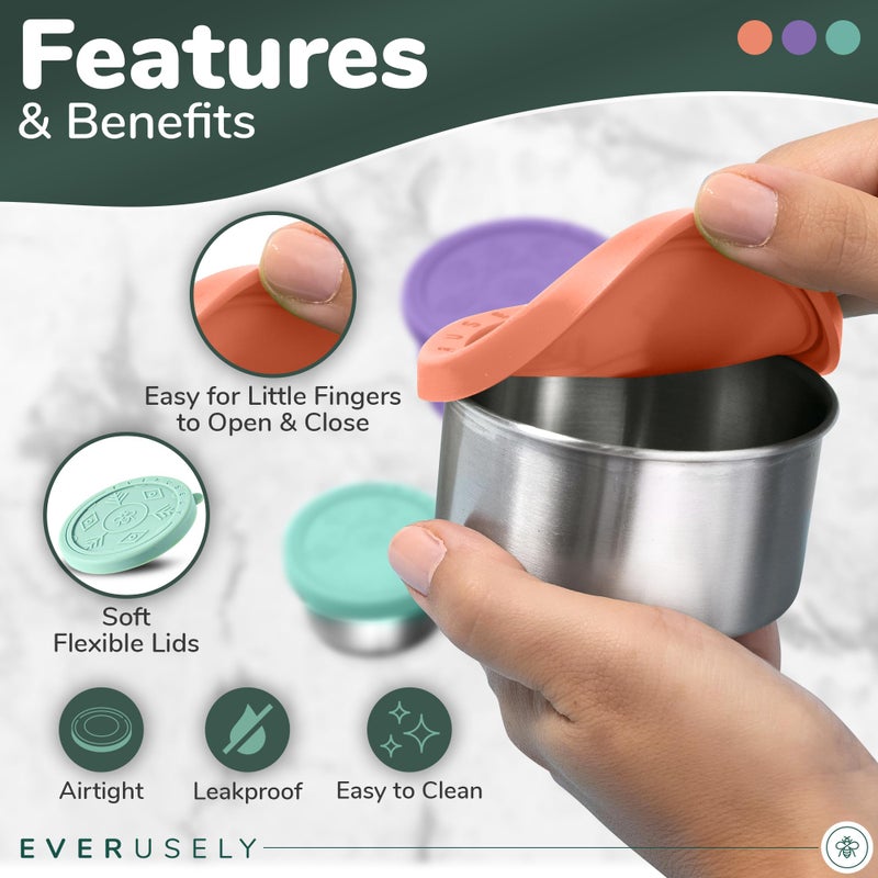 Everusely - Stainless Steel Food Containers - 3pcs, Bright - Lunch Box for Kids - Snack Containers for School, Office, Home Food Storage - Leakproof w/Silicone Lids - Dishwasher & Freezer Safe - Image 3