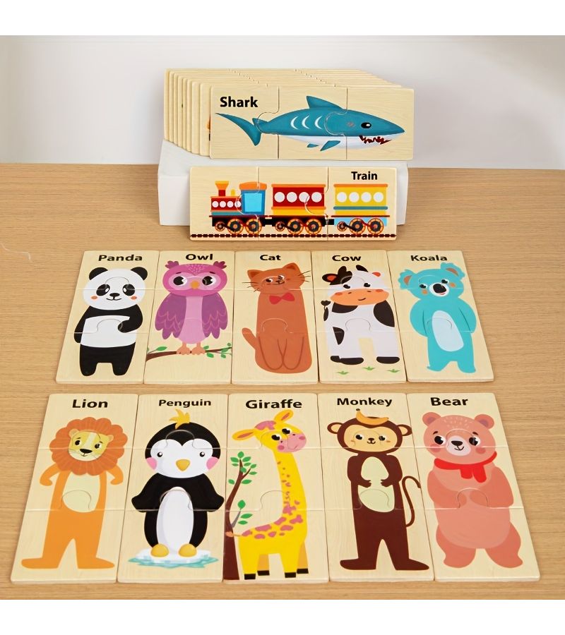 20 Piece Shape Puzzle Wooden Animal Vehicle Toy For Color And Shape Learning Kids Gift - Image 5