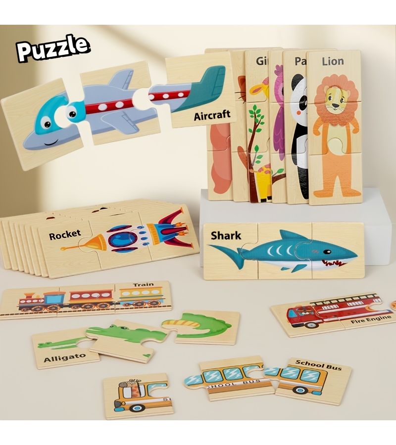 20 Piece Shape Puzzle Wooden Animal Vehicle Toy For Color And Shape Learning Kids Gift - Image 2