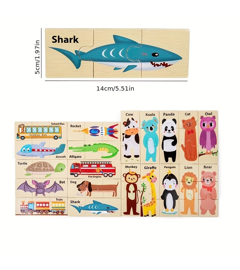 20 Piece Shape Puzzle Wooden Animal Vehicle Toy For Color And Shape Learning Kids Gift - Image 3