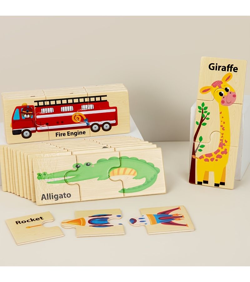 20 Piece Shape Puzzle Wooden Animal Vehicle Toy For Color And Shape Learning Kids Gift - Image 4