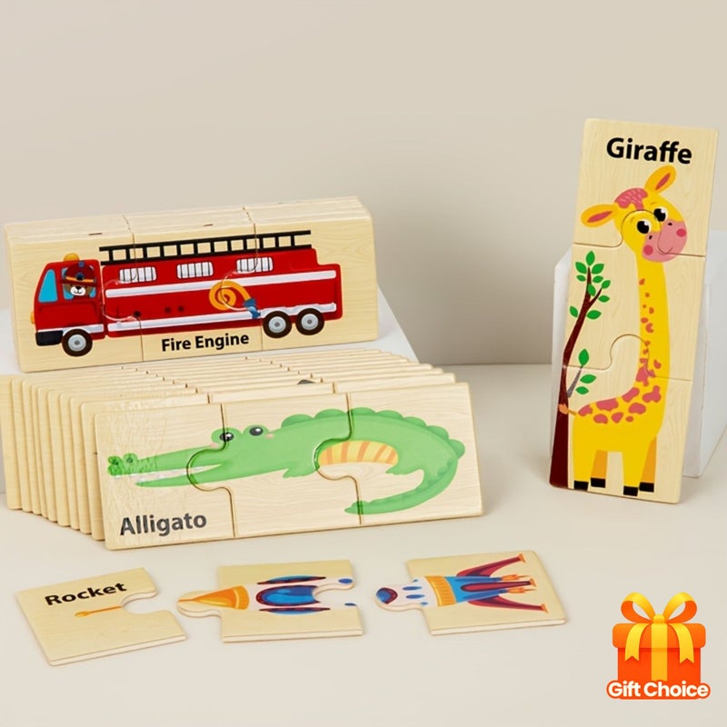 20 Piece Shape Puzzle Wooden Animal Vehicle Toy For Color And Shape Learning Kids Gift - Image 1