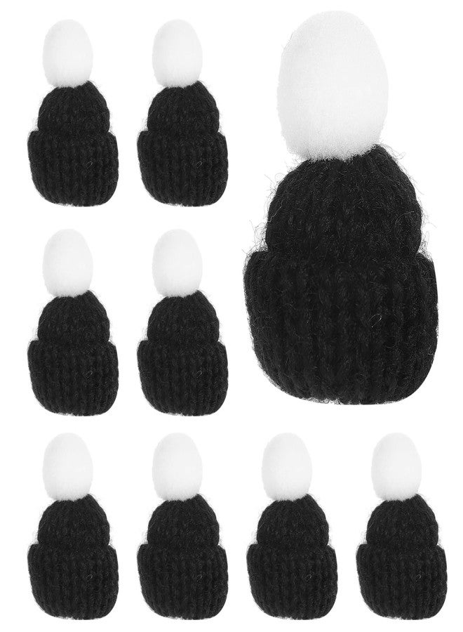Amosfun 10Pcs Mini Knit Christmas Hat Small Santa Claus Cap Xmas Party Hat Ornament for Decoration Black - Image 1