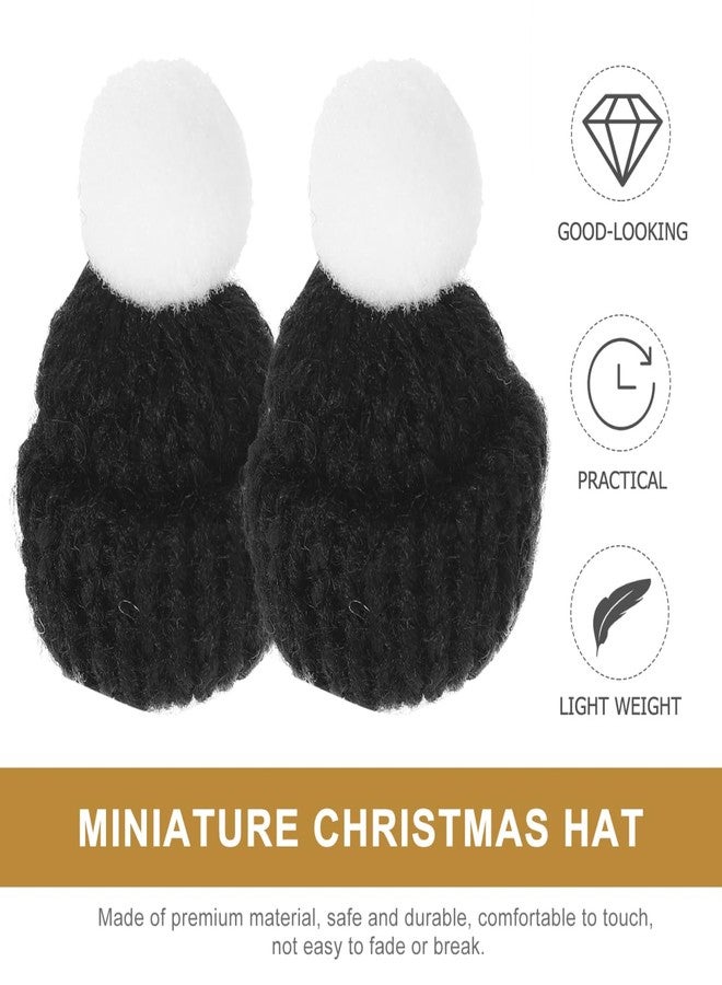 Amosfun 10Pcs Mini Knit Christmas Hat Small Santa Claus Cap Xmas Party Hat Ornament for Decoration Black - Image 3