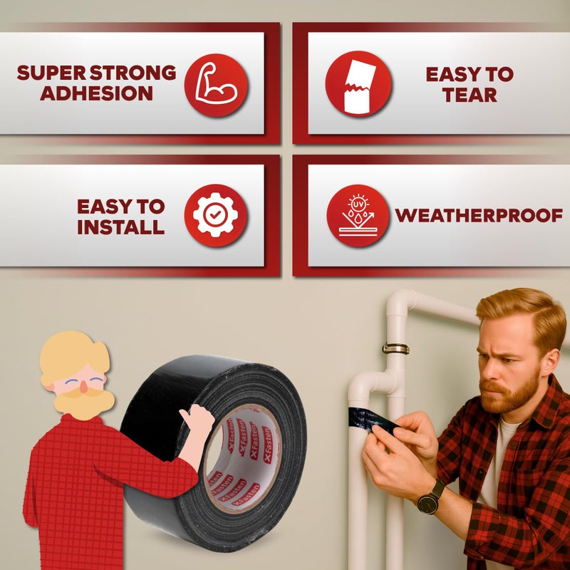 XFasten Super Strength Duct Tape, Black, 3" x 30 Yards, Indoor and Outdoor Duct Tape for School and Industrial Use- Waterproof and Weatherproof - Image 2