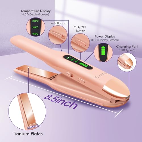 SUNMAY Cordless Hair Straightener, Titanium Portable Straightener for Travel, Dual Voltage Cordless Flat Iron Hair Straightener 2 in 1 with Comb & Clip for Women, Heat-up in Seconds, USB-C Fast Charge - Image 5