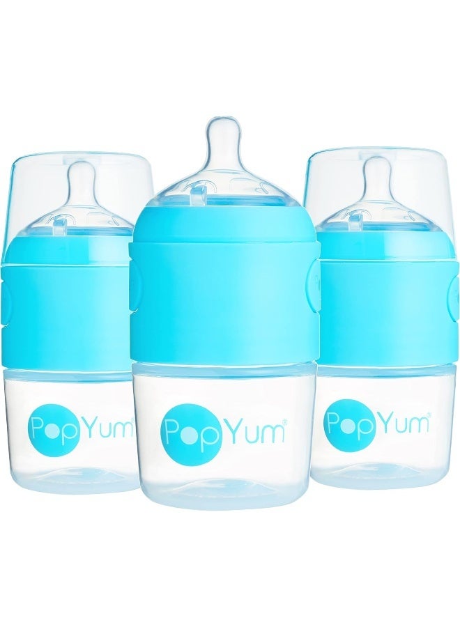 PopYum زجاجات الأطفال PopYum 150 مل زرقاء مضادة للمغص، مجموعة من 3 (مع حلمات رقم 1) - Image 1