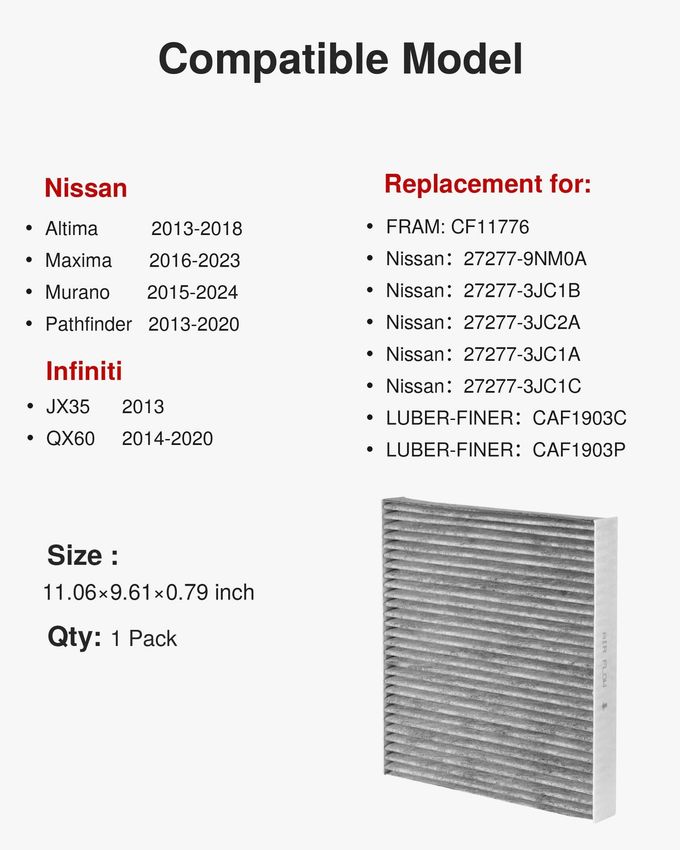 Puroma Cabin Air Filter with Activated Carbon, Replacement for CF11776, Compatible with Infiniti JX35, QX60 and Altima, Maxima, Murano, Pathfinder - Image 2