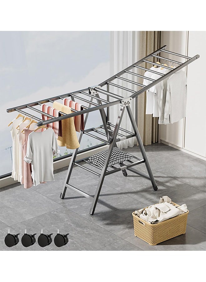 Beauenty - Stainless Steel Clothes Drying Rack 3 Tier Clothes Drying Rack Folding Clothes Rack Suitable for Indoor and Outdoor Drying Racks With Adjustable Height  With Wheels (Style 1) - Image 1