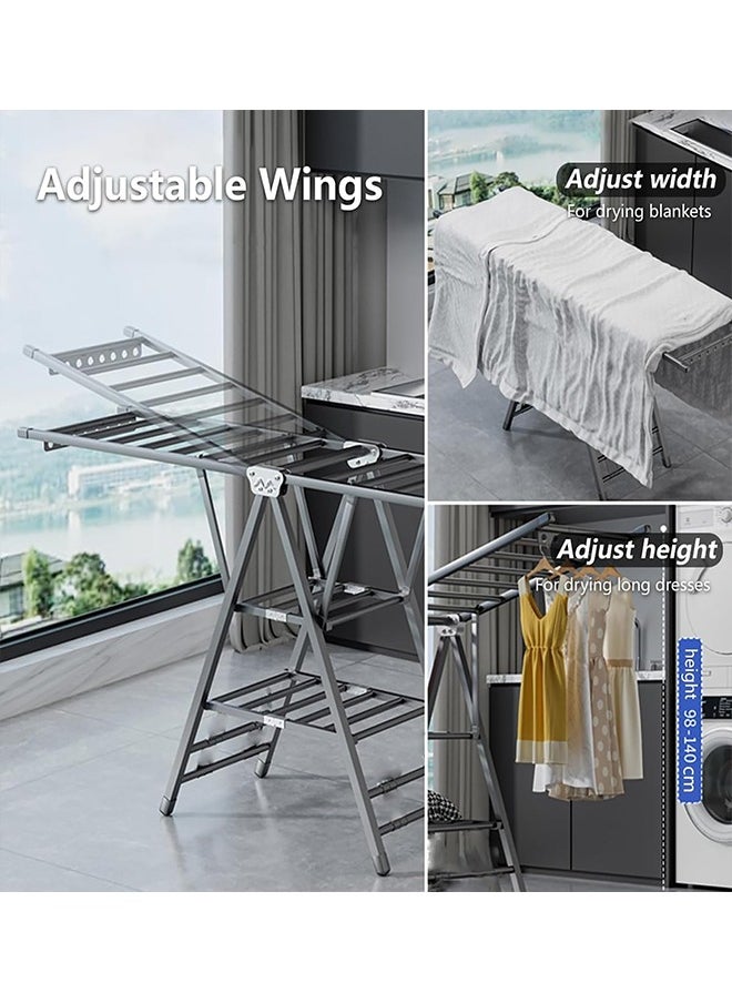Beauenty - Stainless Steel Clothes Drying Rack 3 Tier Clothes Drying Rack Folding Clothes Rack Suitable for Indoor and Outdoor Drying Racks With Adjustable Height  With Wheels (Style 1) - Image 1