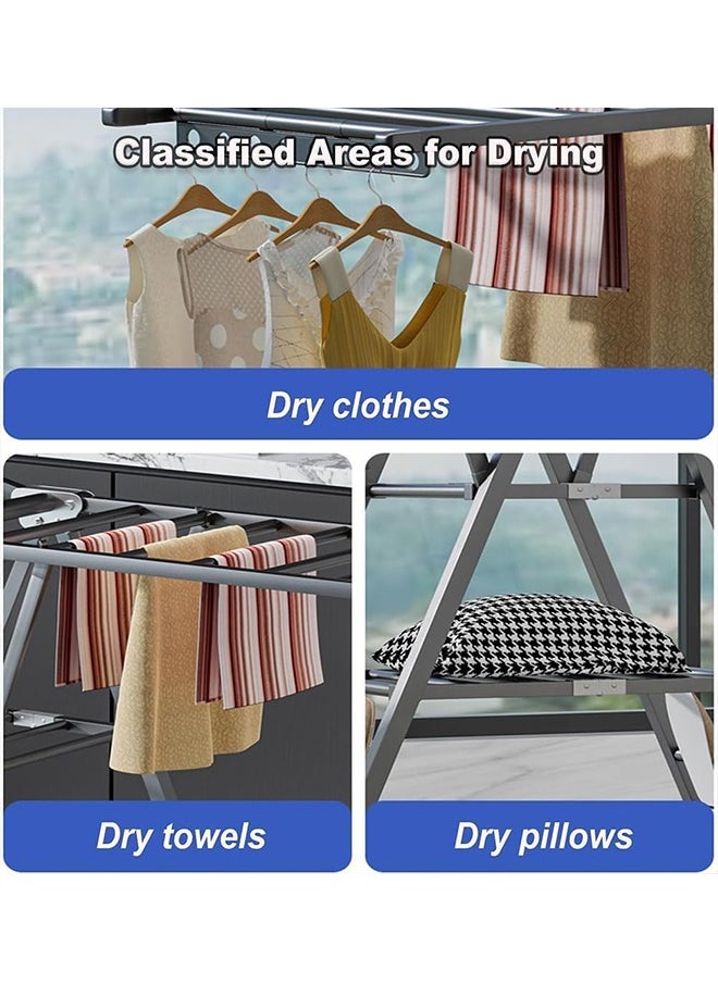 Beauenty - Stainless Steel Clothes Drying Rack 3 Tier Clothes Drying Rack Folding Clothes Rack Suitable for Indoor and Outdoor Drying Racks With Adjustable Height  With Wheels (Style 1) - Image 1