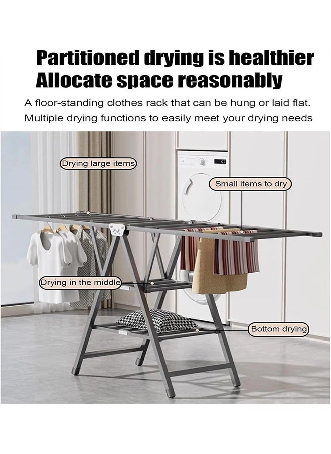 Beauenty - Stainless Steel Clothes Drying Rack 3 Tier Clothes Drying Rack Folding Clothes Rack Suitable for Indoor and Outdoor Drying Racks With Adjustable Height  With Wheels (Style 1) - Image 1