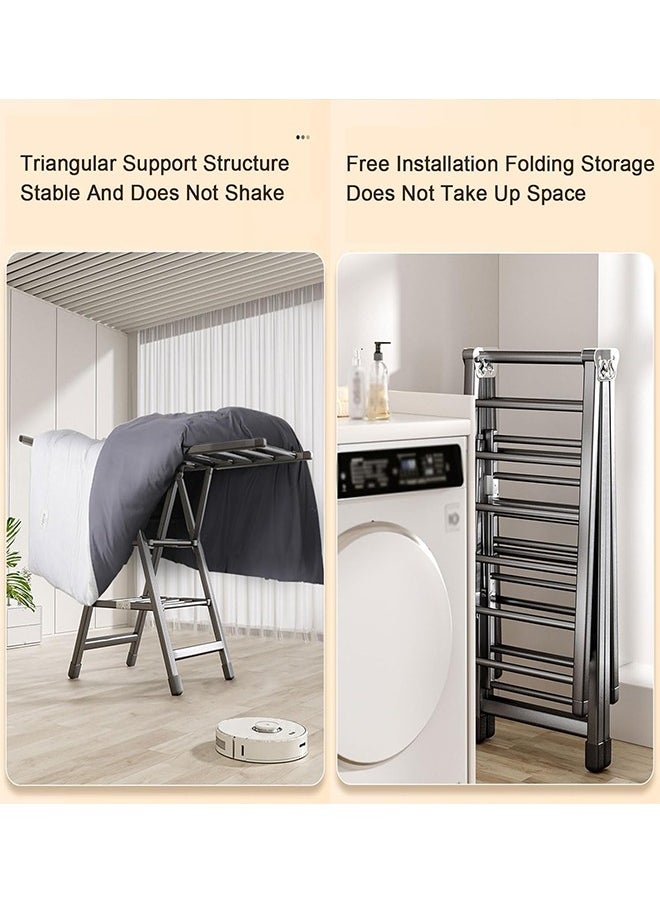 Beauenty - Stainless Steel Clothes Drying Rack 3 Tier Clothes Drying Rack Folding Clothes Rack Suitable for Indoor and Outdoor Drying Racks With Adjustable Height  With Wheels (Style 1) - Image 1