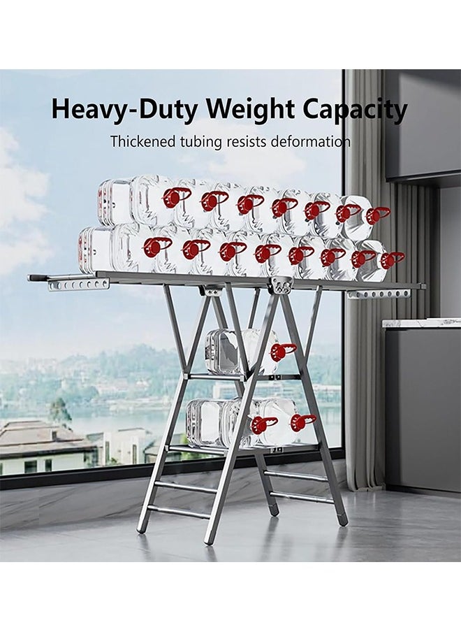 Beauenty - Stainless Steel Clothes Drying Rack 3 Tier Clothes Drying Rack Folding Clothes Rack Suitable for Indoor and Outdoor Drying Racks With Adjustable Height  With Wheels (Style 1) - Image 1