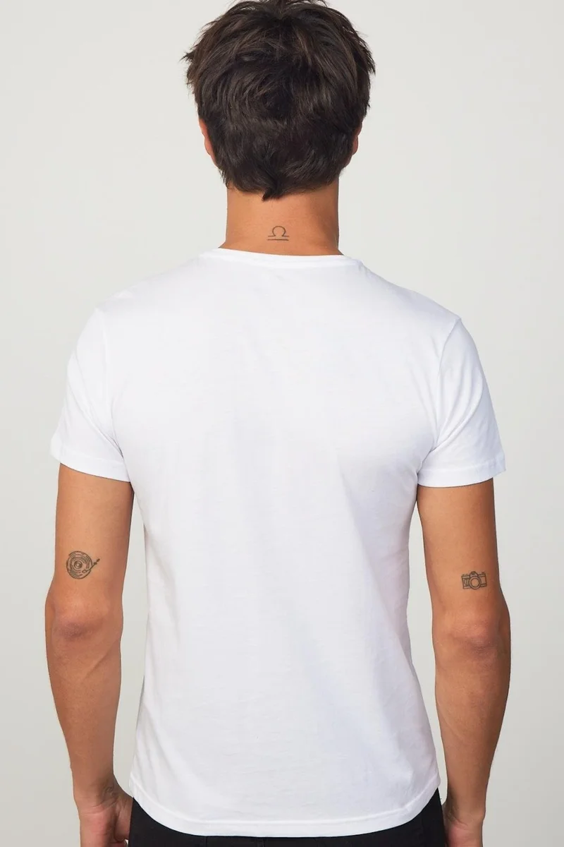 Tudors Men's Slim Fit Narrow Cut 100% Cotton Soft Textured Printed White Crew Neck T-Shirt