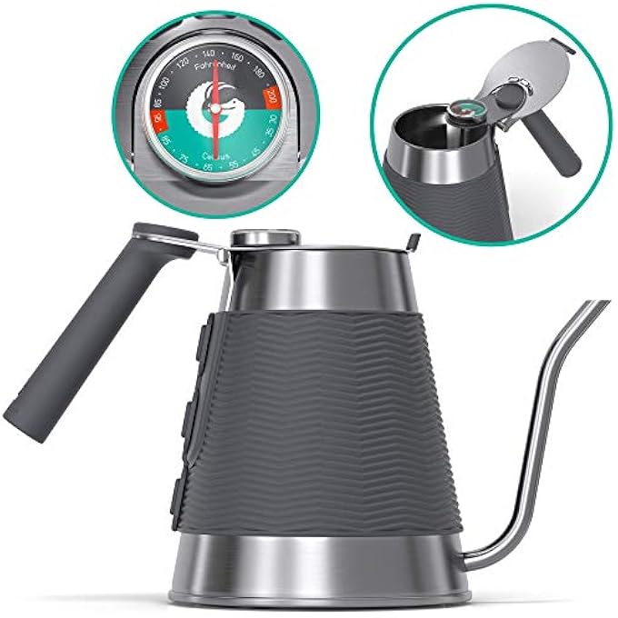 Coffee Gator True Brew Gooseneck Kettle  Precision Spout Integrated Thermometer 16L Grey - Image 1