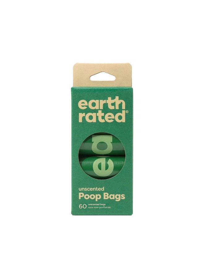 أكياس فضلات الكلاب من Earth Rated - لفات إعادة تعبئة غير معطرة - 60 كيس